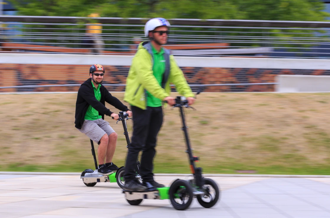 The Scuddy can be ridden in seated or standing positions