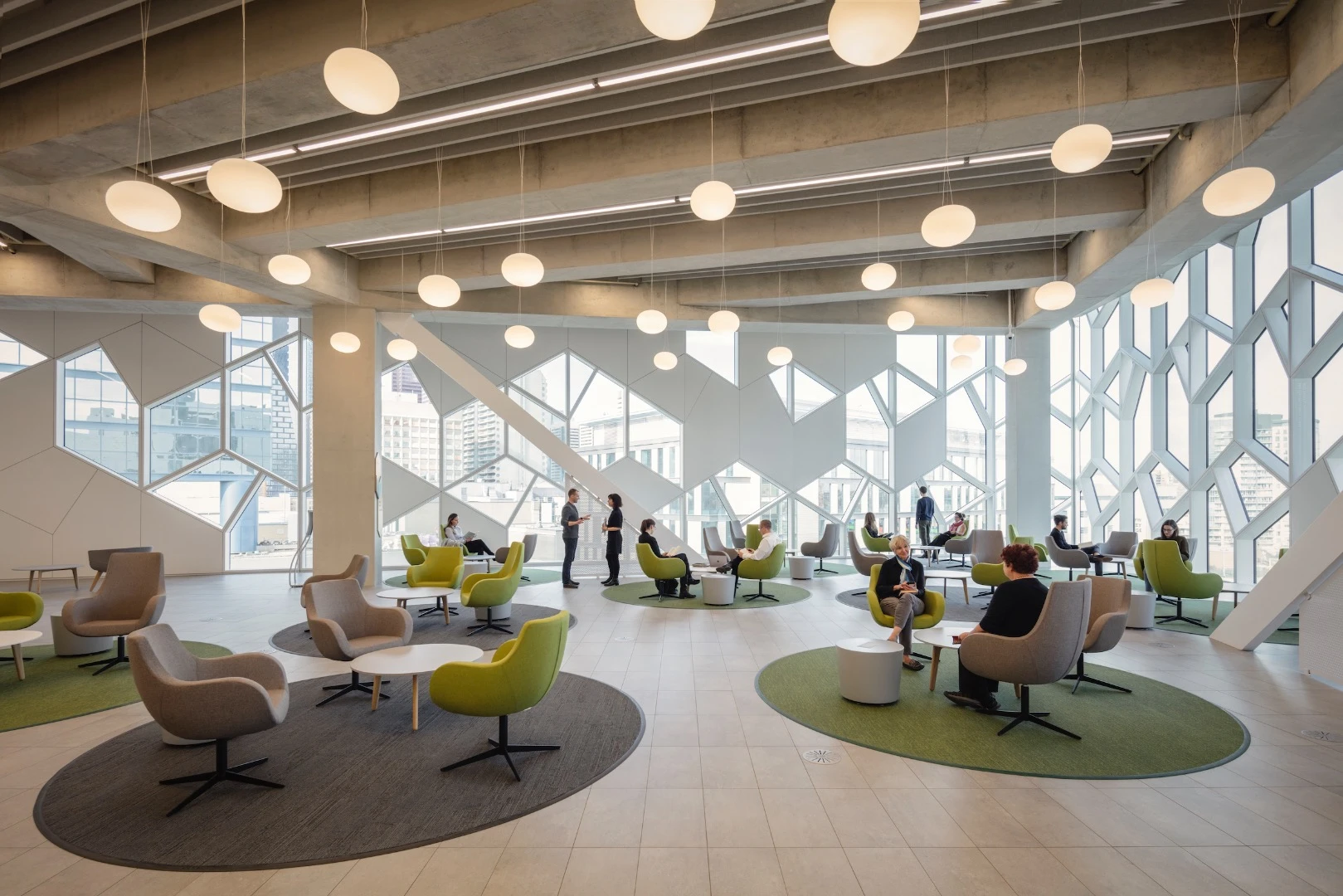 Calgary Central Library's material palette is a simple mixture of wood, glass and concrete