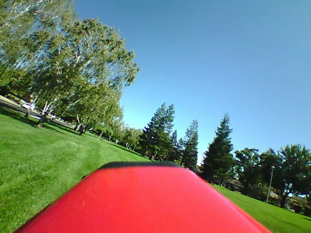 An in-flight snapshot through the top-mounted camera on the PowerUp FPV