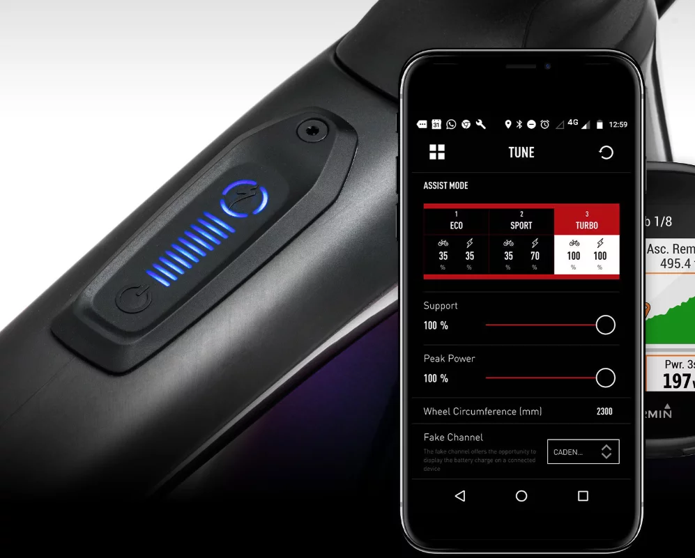 A power meter is integrated into the top tube of the Turbo Creo SL Founders Edition, while power distribution can be managed through the Mission Control smartphone app