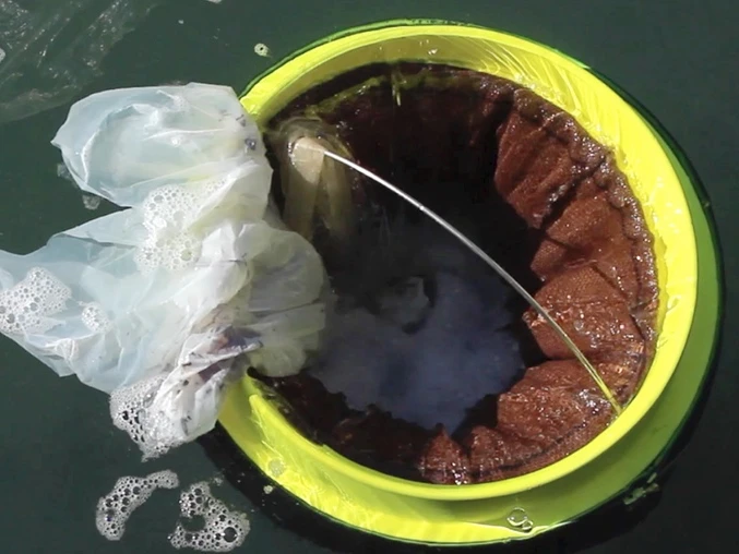 Installation in ports and marinas sees this ocean-friendly trash can suck up the surrounding debris and even remove oil from its water