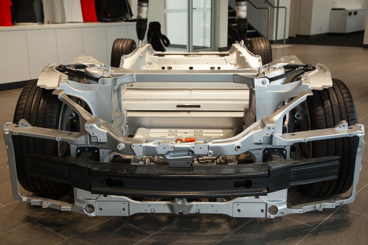 The Model S' chassis has batteries built into the chassis for a low center of gravity
