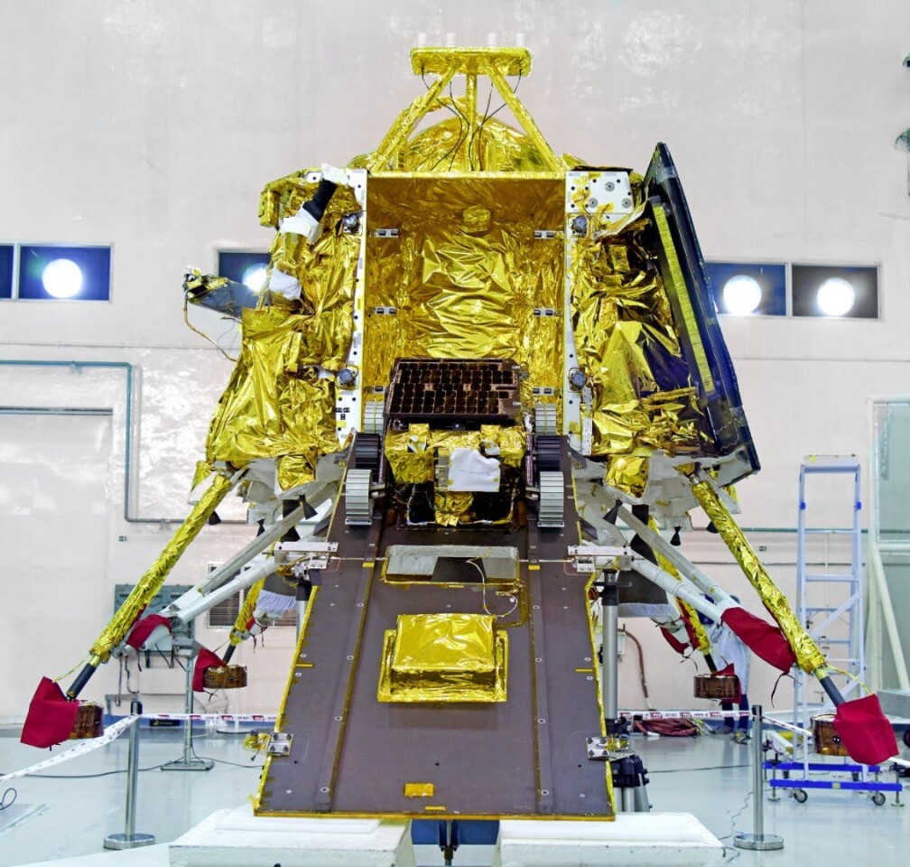The Pragyan rover pictured with the Vikram lander prior to launch
