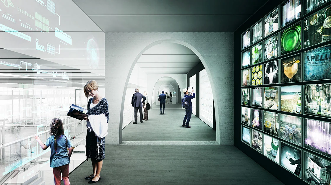 Plans for the S.Pellegrino Flagship Factory include the bottling factory itself, offices and a visitor's center