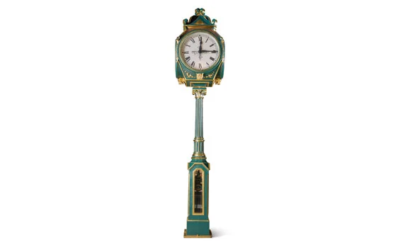 E. Howard Four-Dial Painted Cast Iron Eight-Day Post Clock. This rare post clock originally resided in a town square. All components are original but restored. Expected to bring US$40,000-60,000