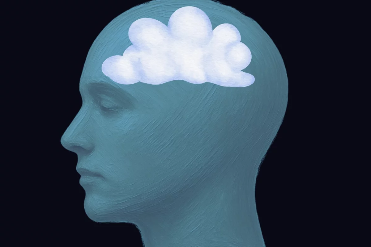 Illustration of a man's head with a cloud inside