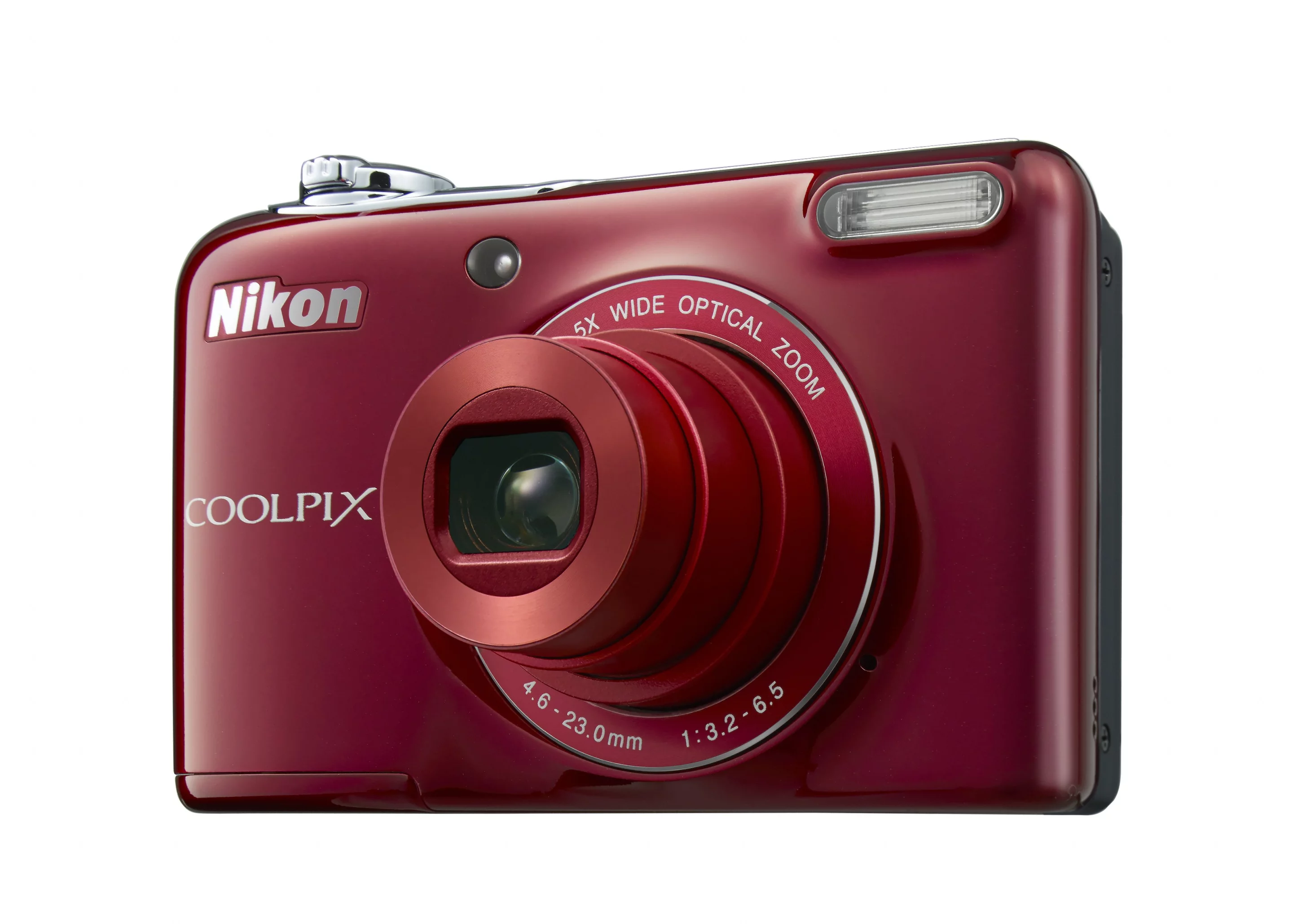 Nikon Coolpix L32 uses a 20-megapixel 1/2.3-inch CCD sensor paired with a 26-130mm equivalent F3.2-F6.5 lens