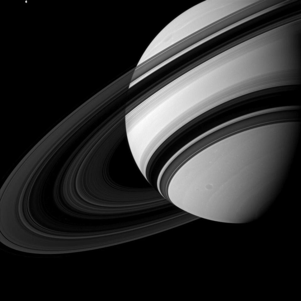 Saturn's rings cast a long shadow in this 2012 image captured by Cassini's wide-angle camera