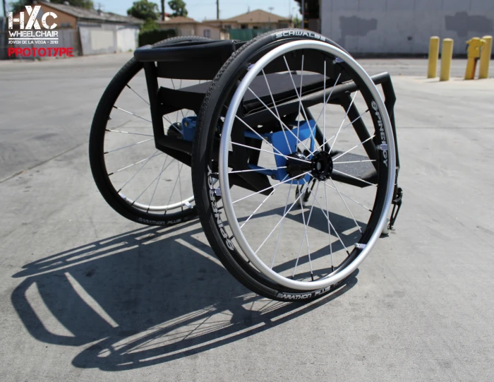 The prototype HXC wheelchair, designed for performing stunts in skateparks