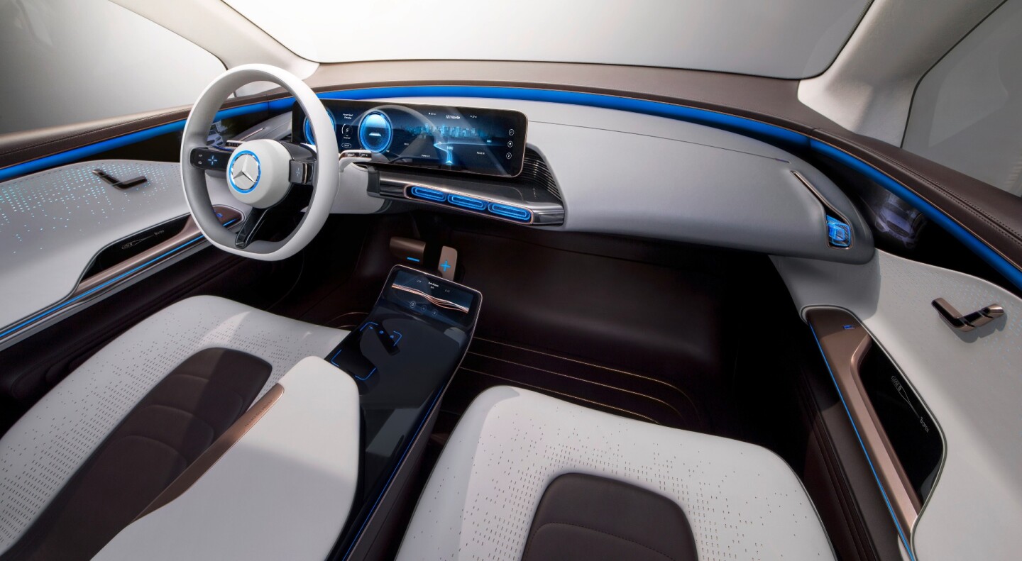 The car's cabin previews Mercedes' EV cabins of the future