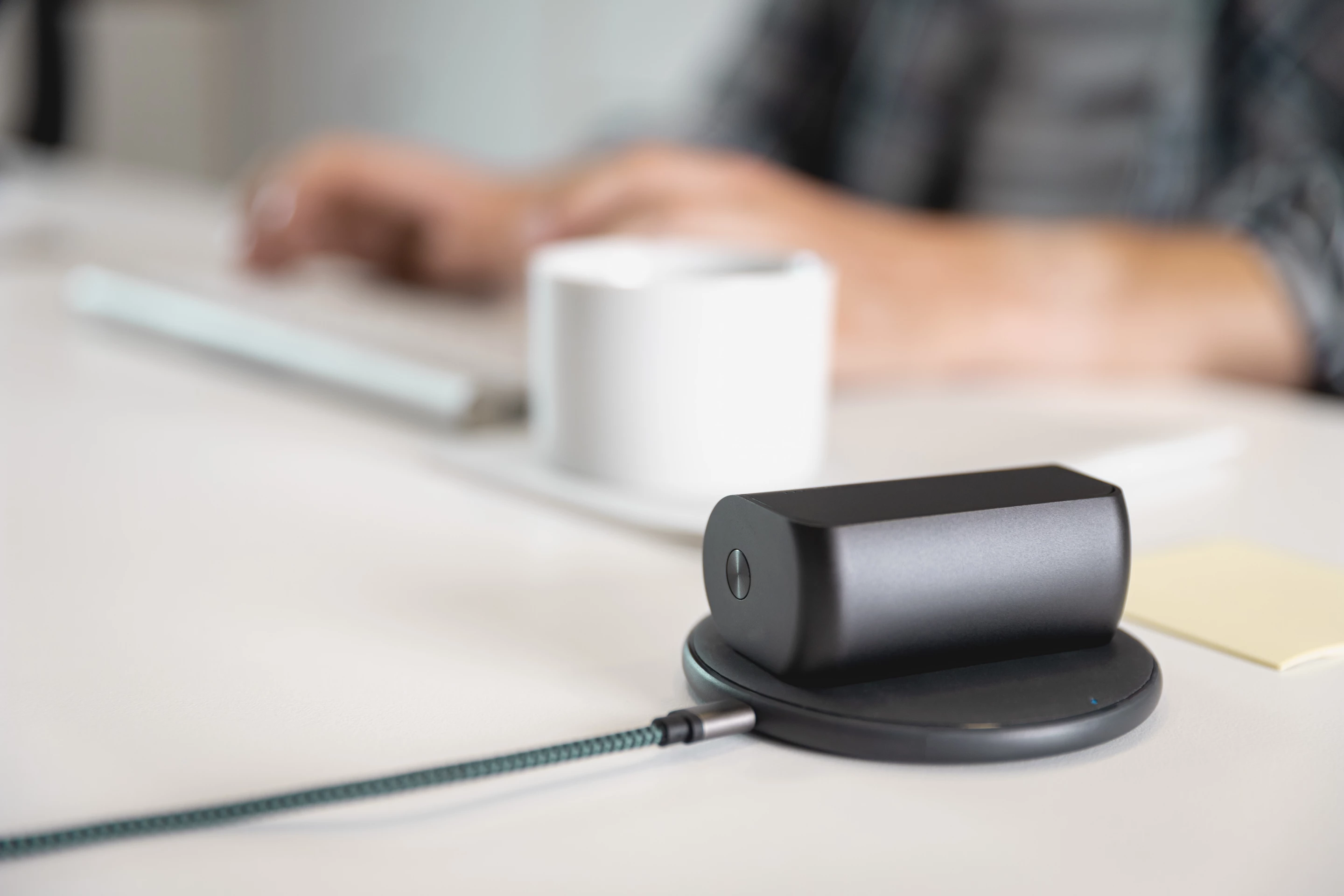The charging case's battery can be juiced up using a Qi wireless charging pad (not supplied)