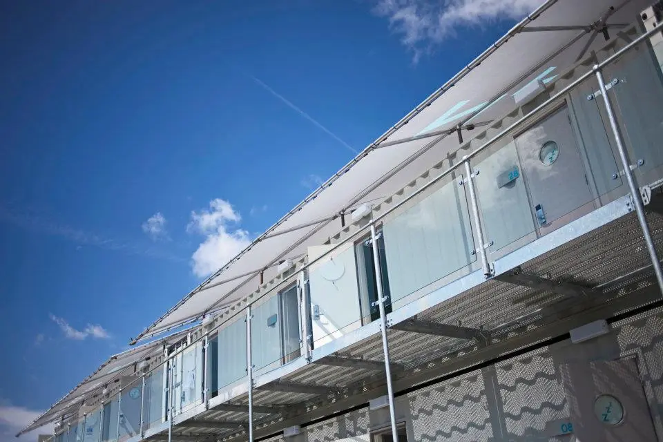 Snoozebox is a portable modular hotel, made from shipping containers
