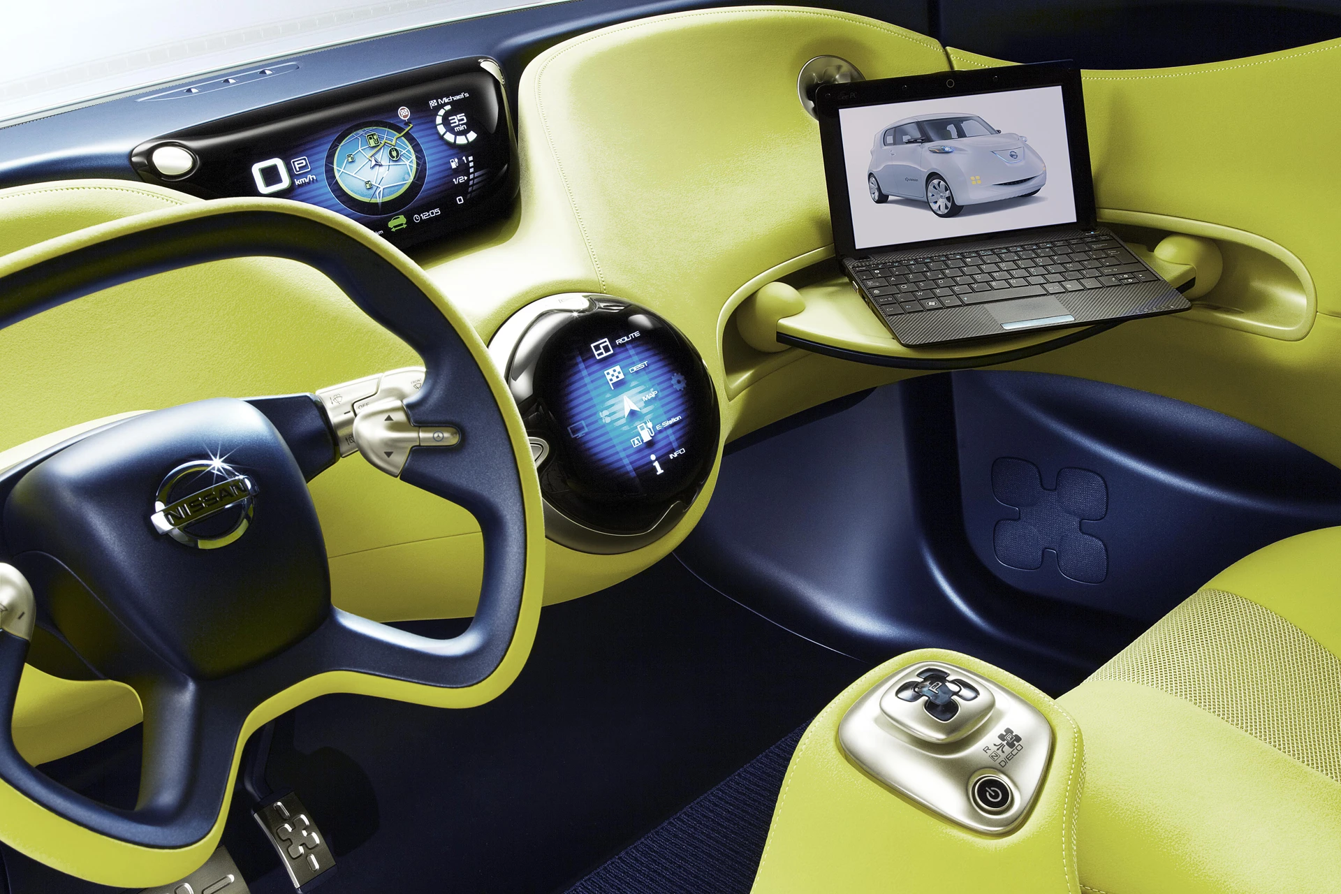 Note how two Pucks have been used to support a small tabletop - Nissan holds the tiny rubber balls in high regard for their utility