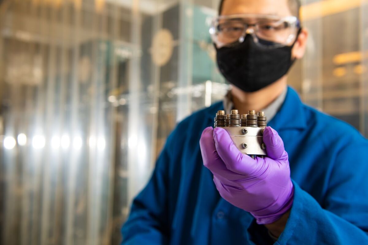 The prototype of the PNNL team's hibernating battery is around the size of a hockey puck