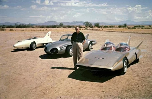 Harley Earl was one of the most famous automotive designers in history - here pictured with some of his handywork