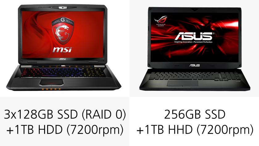 Both storage configurations feature SSDs, but the MSI setup is superior
