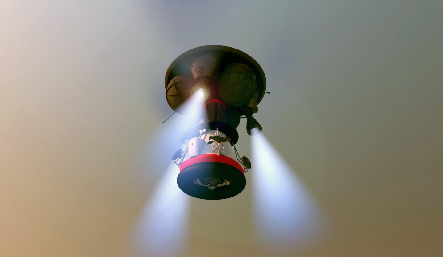 A sky crane delivering cargo to Mars