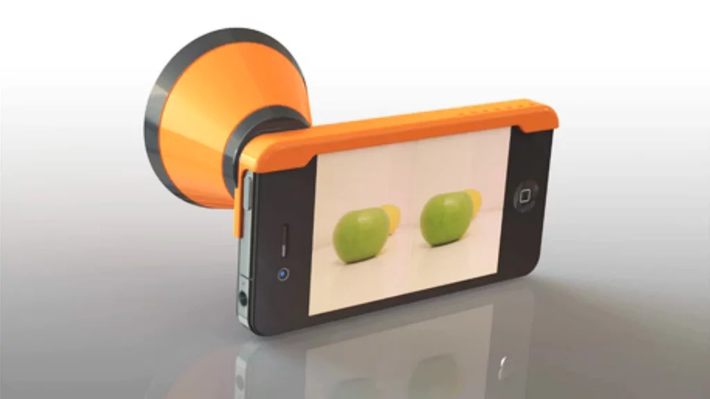 The 3Dcone is an attachment for the iPhone that allows it to capture stereo pair images