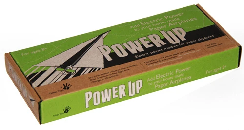 The Power Up electric power module allows users to mount an electric propeller on their paper airplanes