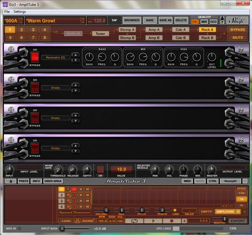 Users are offered either rack-mounted or pedal-based effect simulations