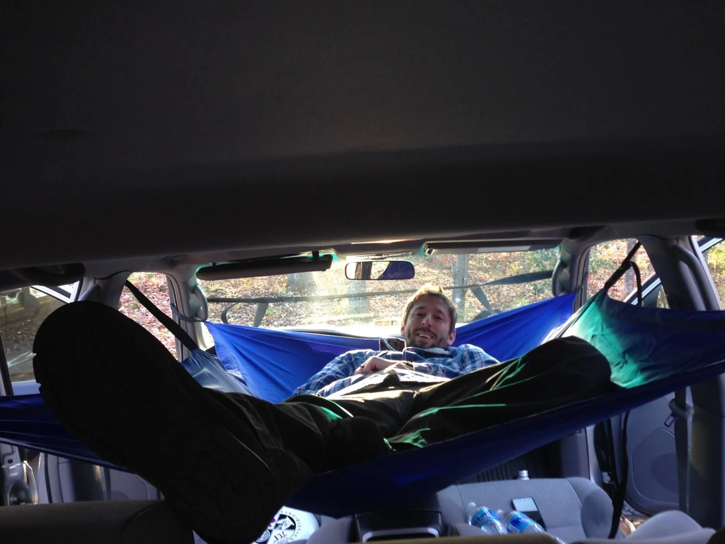 Kicking back in the Car Hammock