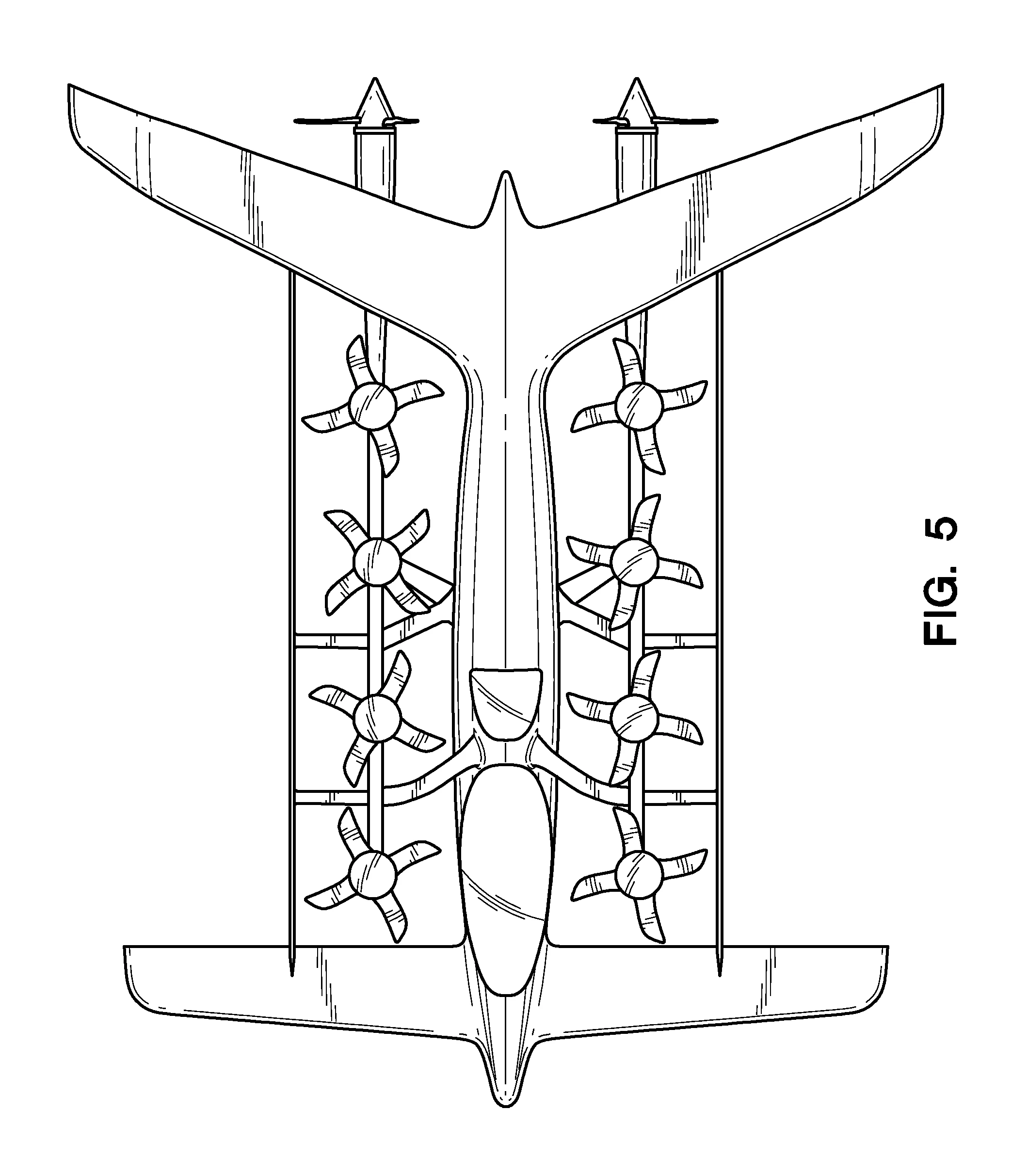 Another overhead concept drawing with a different arrangement of engines between two sets of wings, fore and aft