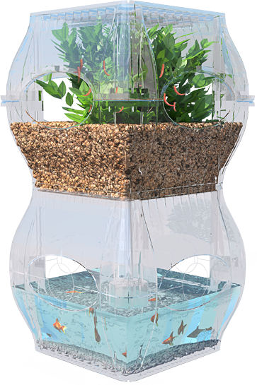 The Aqualibrium is modular (identical stackable sections hold the fish and the plants) and looks quite chic and futuristic