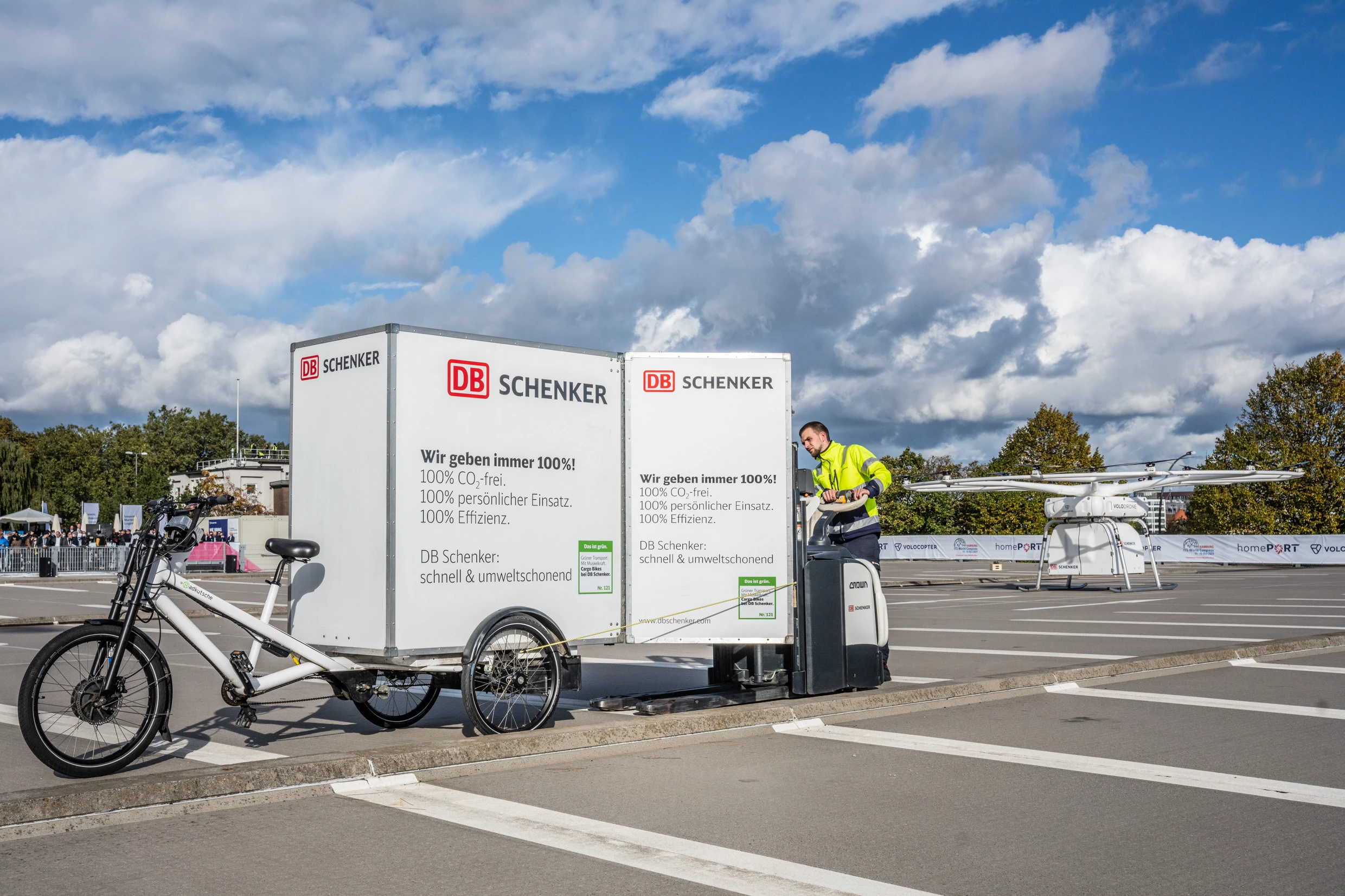 The VoloDrone test flight involved moving a payload with cargo bikes to complete a last-mile, all-electric delivery system