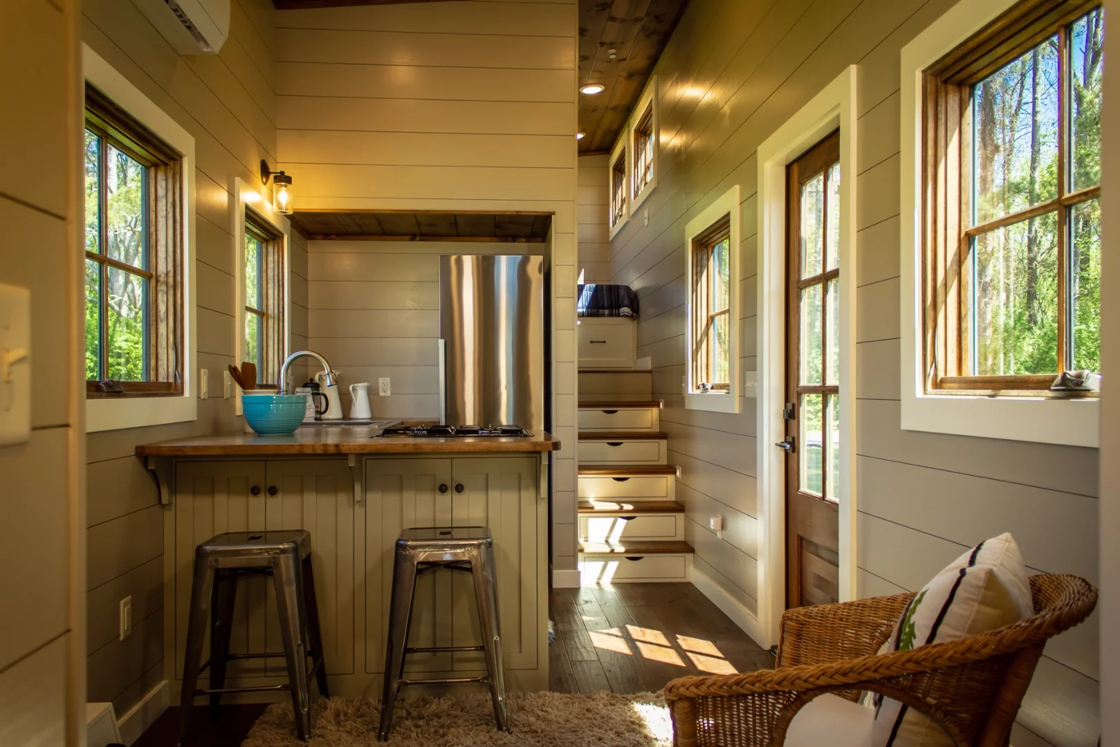 View towards the Cedar House's kitchen from the small seating area