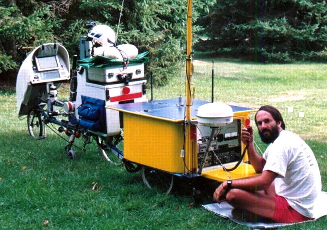 A young Steven Roberts with his BEHEMOTH recumbent bicycle