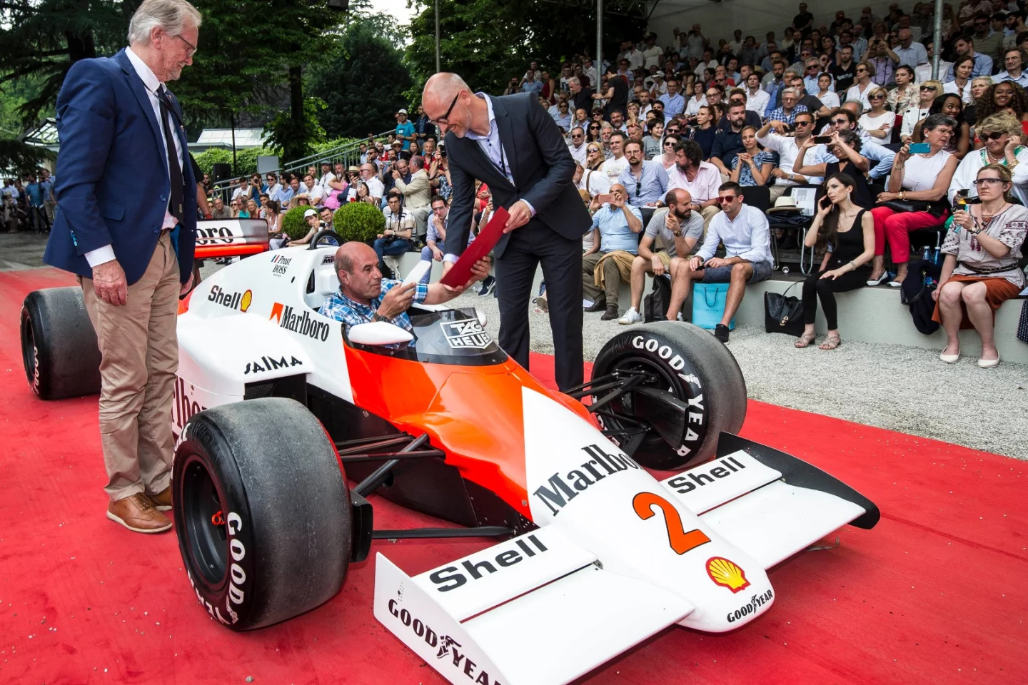 When Gerhard Berger competed in 1985 at the beginning of his career, he drove an Arrows-BMW, scoring just three points with a best result of fifth place. That season, the car he chased from distance was this 1985 McLaren driven by Niki Lauda and Alain Prost. Prost won the title and this MP4/2B (we don't know which one it was) crossed the line first seven times, for six wins and a disqualification after the race for being under the minimum weight. Berger obviously liked what he saw because he was the entrant of the car in Class H, aptly entitled: When Sex Was Safe And Racing Was Dangerous: Formula One!