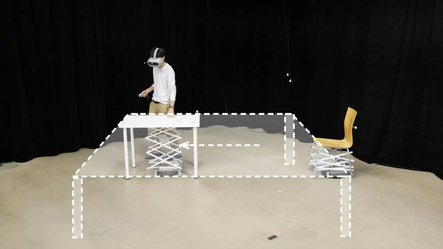 RoomShift can simulate large objects by moving smaller ones around to follow a user