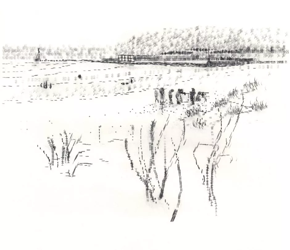 Camber Sands – a modern-day piece of typewriter art by Kiera Rathbone