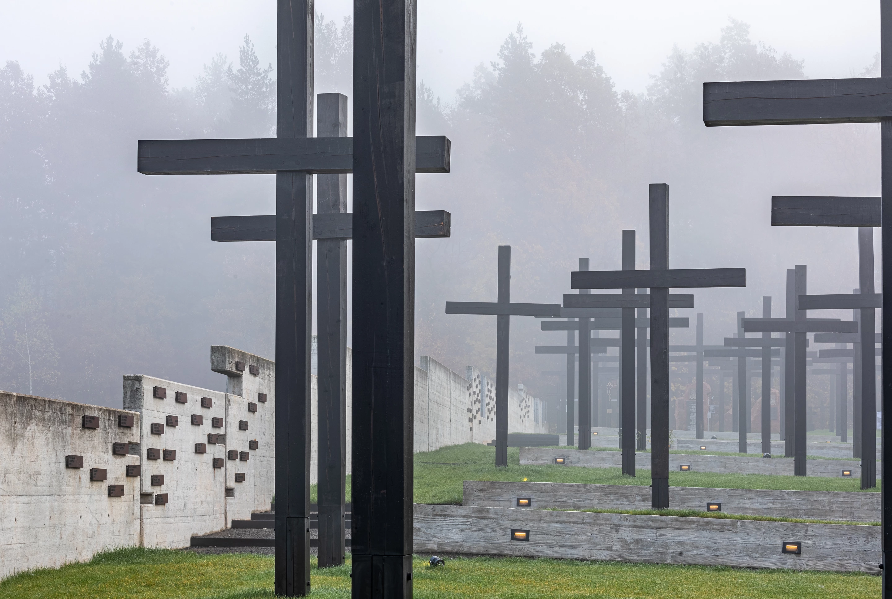 The Mausoleum of Martyrdom of Polish Villages in Michniów is surrounded by larch crosses
