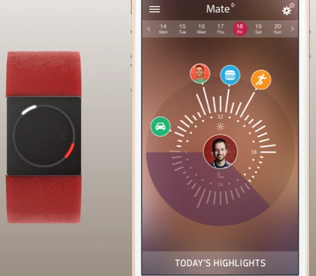 Embrace functions as a watch (left) as well as making it easy to monitor and check your entire day at a glance, including exercise, work, your commute and during the night (Photo: Empatica)