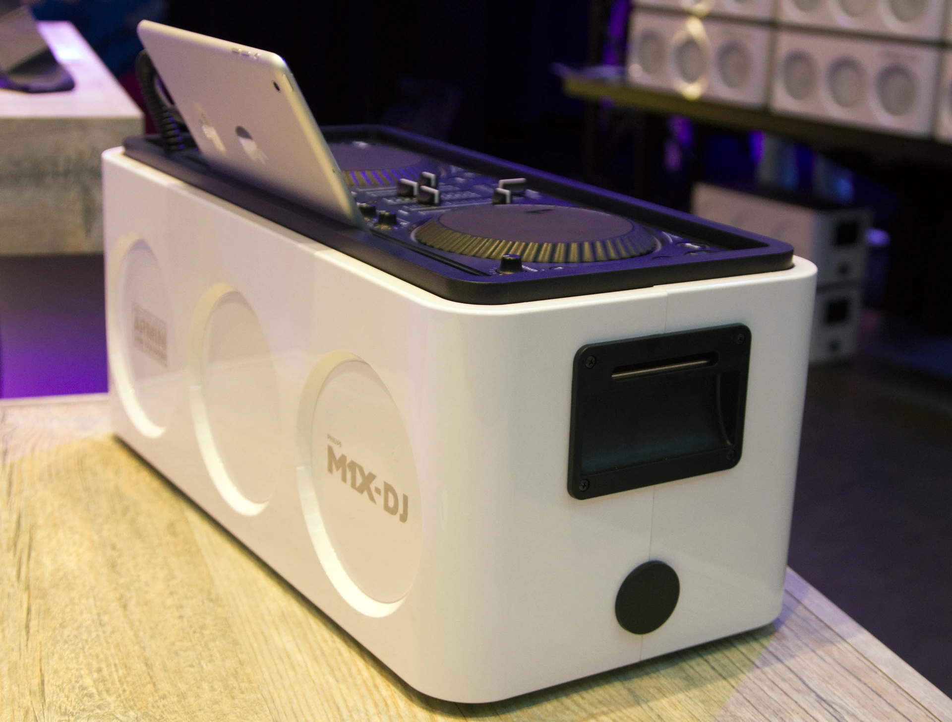 The M1X-DJ combines three 80-watt speakers and the necessary connectivity and DJ features that set it apart from a simple speaker dock