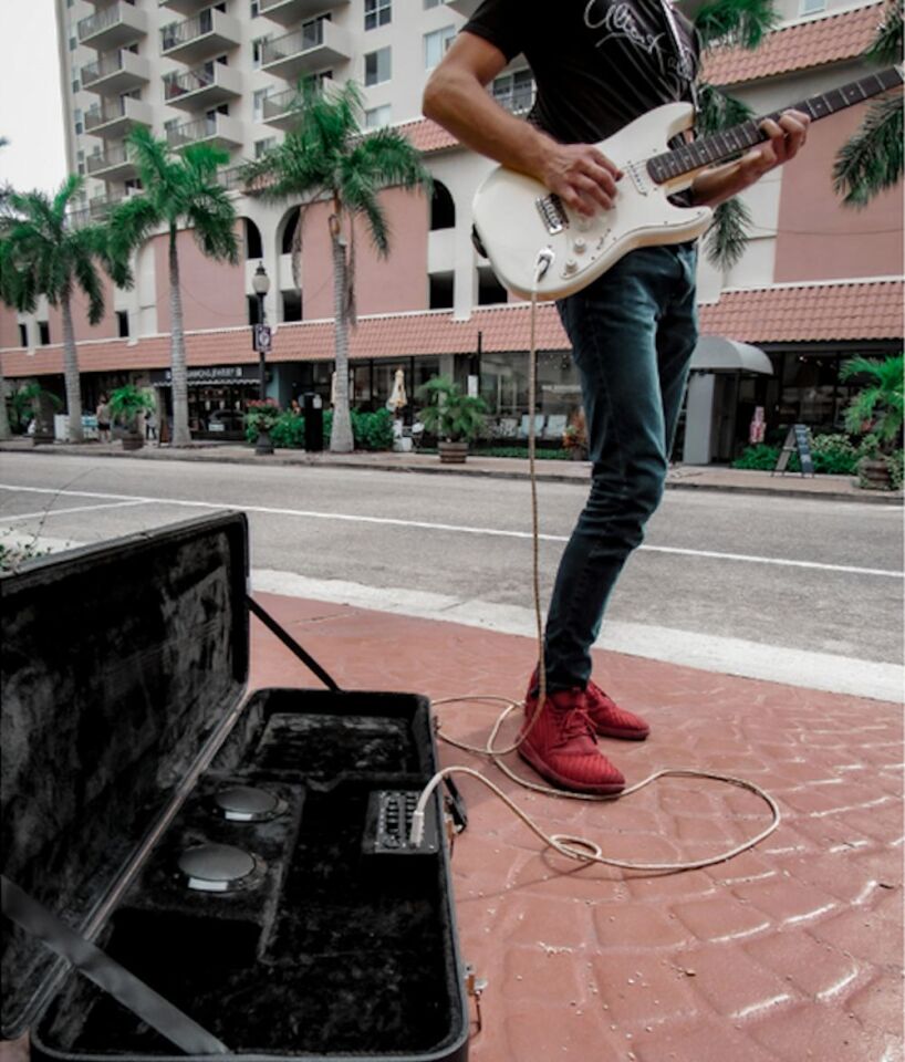 The Caseic protects a guitar during transit while also boasting a two-channel amp/speaker combo for setup and play convenience
