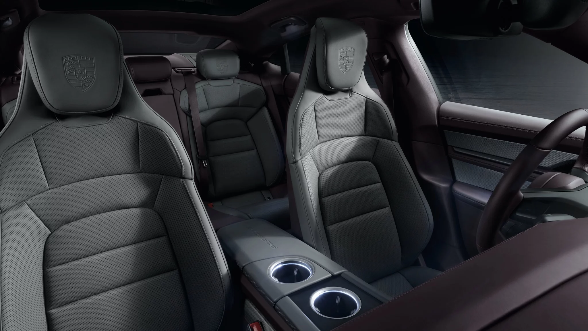 Eight-way adjustable front seating is standard in the new entry-level Porsche Taycan