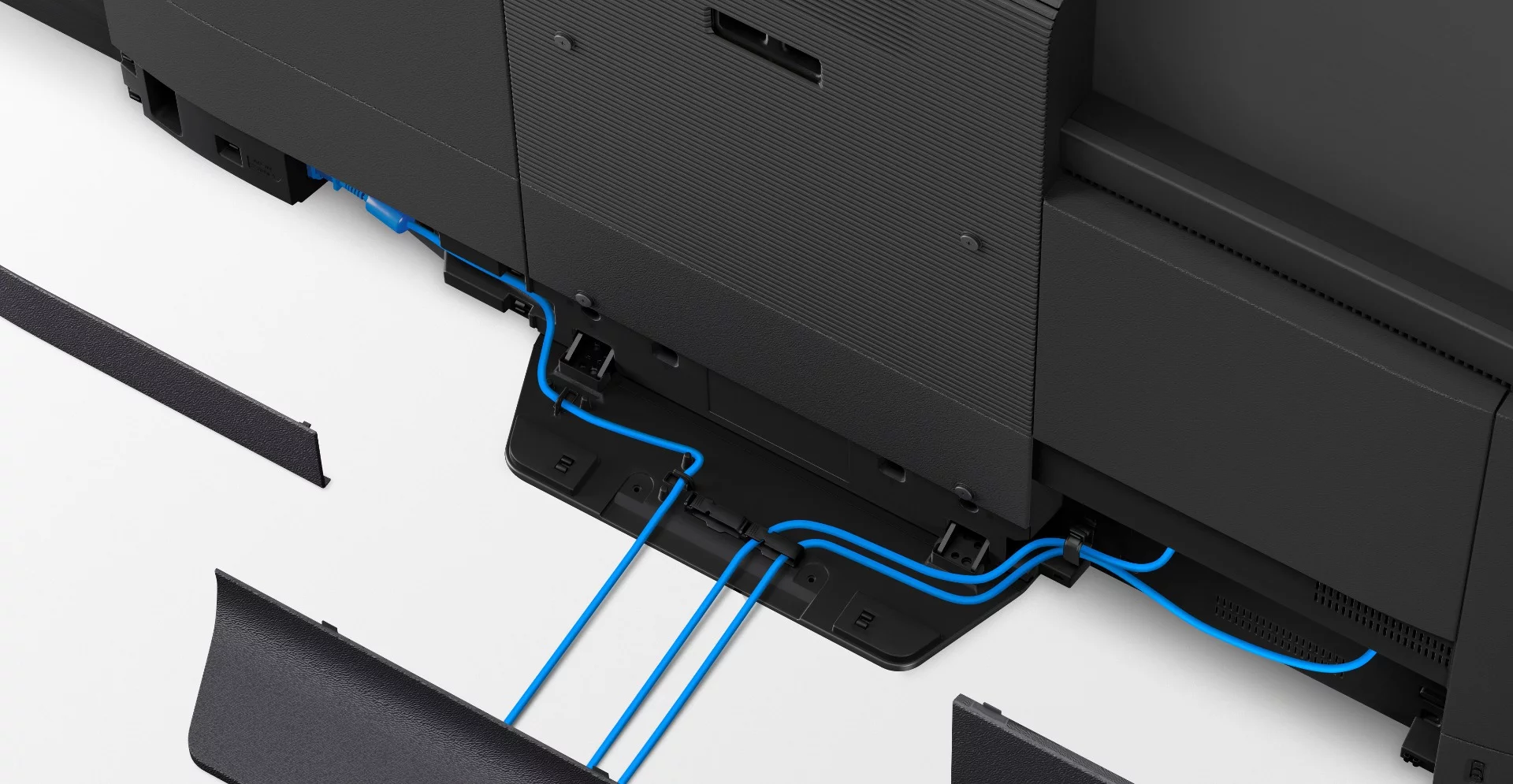 The A8F comes with removable plastic panels to hide cables