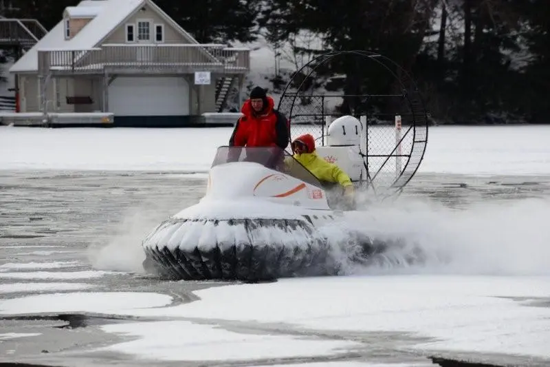 The AirRider hovercraft's controls allow operation while sitting or standing