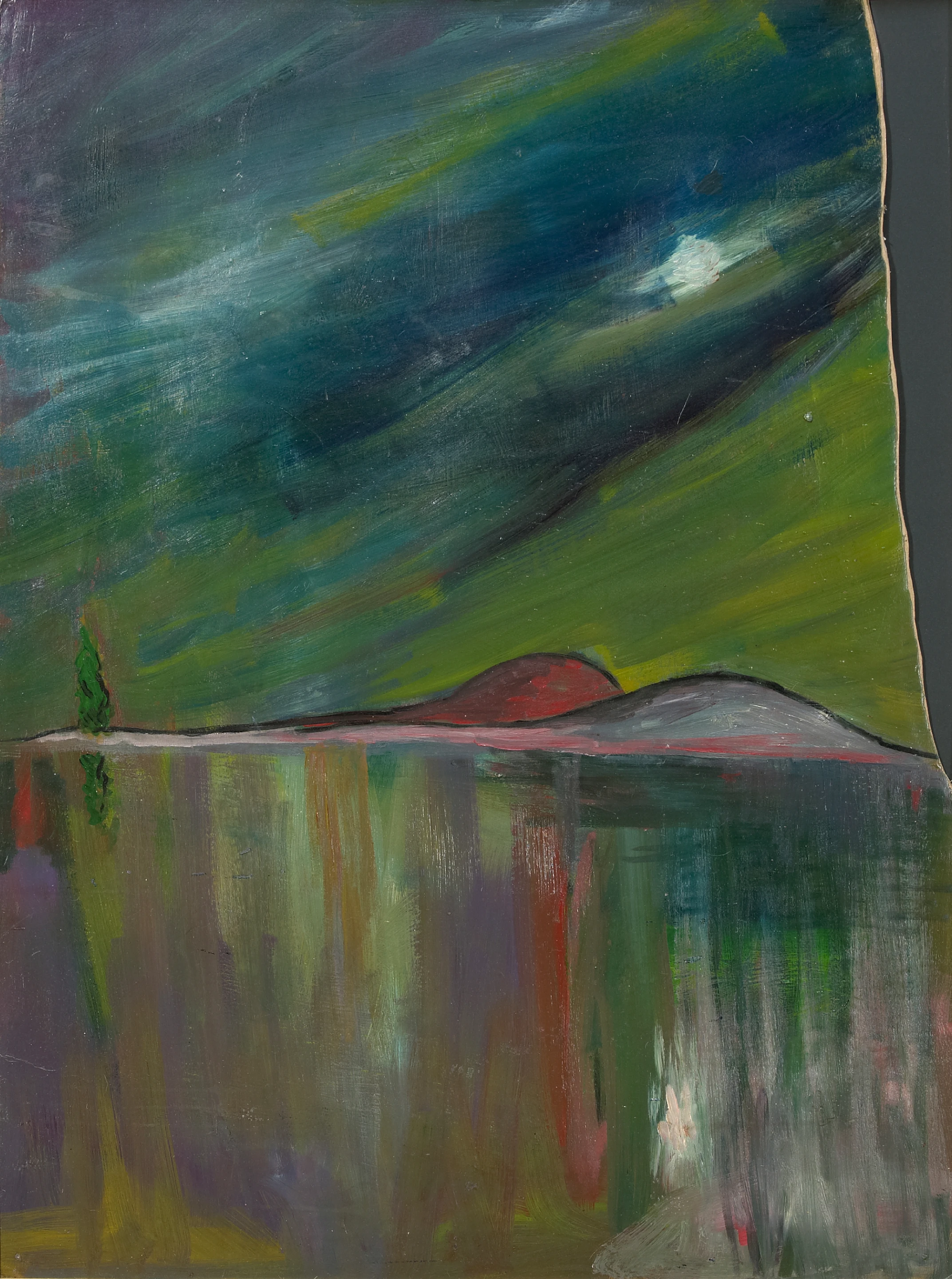 Mood River was painted by Jerry Garcia in late 1959 while attending the San Francisco Art Institute