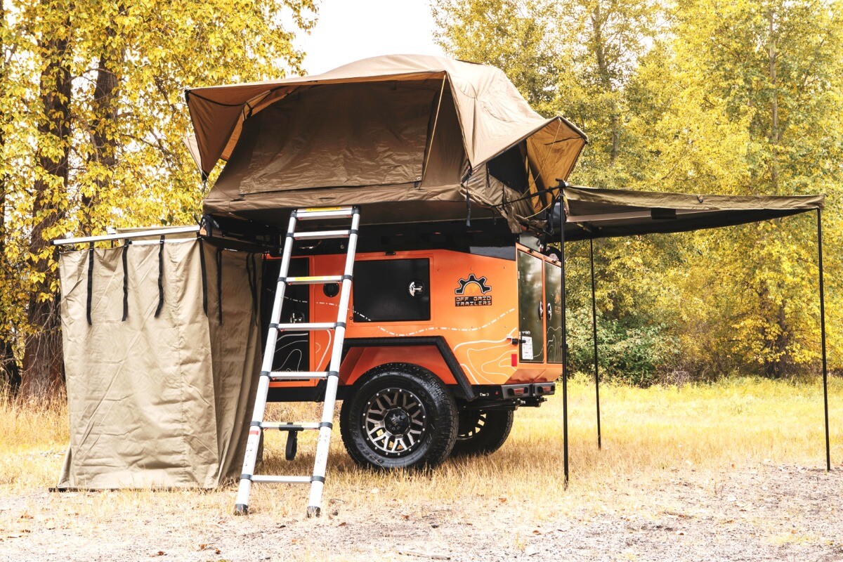 The optional water system includes an outdoor hot/cold shower