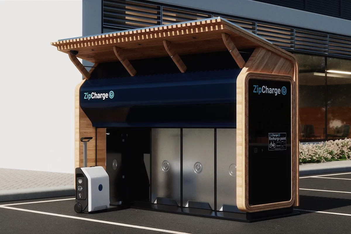 The ZipCharge GoHub module is designed to host five or 10 Go EV powerbanks, and will fit in a standard parking space at the shopping mall, community space or business park