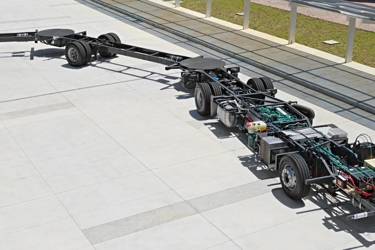 A look at the Volvo Gran Artic 300 chassis, which will eventually be topped with a body big enough for 300 passengers