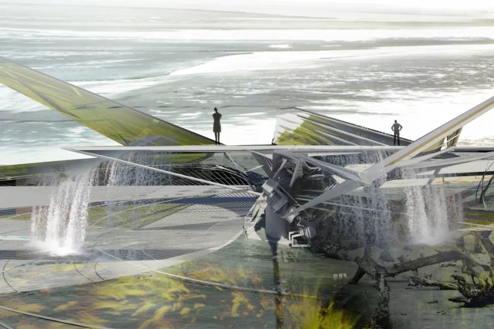 The Self-Excavation Hurricane House is envisioned for the Louisiana wetlands