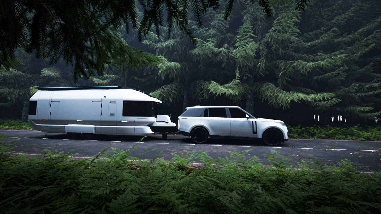 The Skydream caravan includes its own battery powered electric drive to help cut drag on the tow vehicle