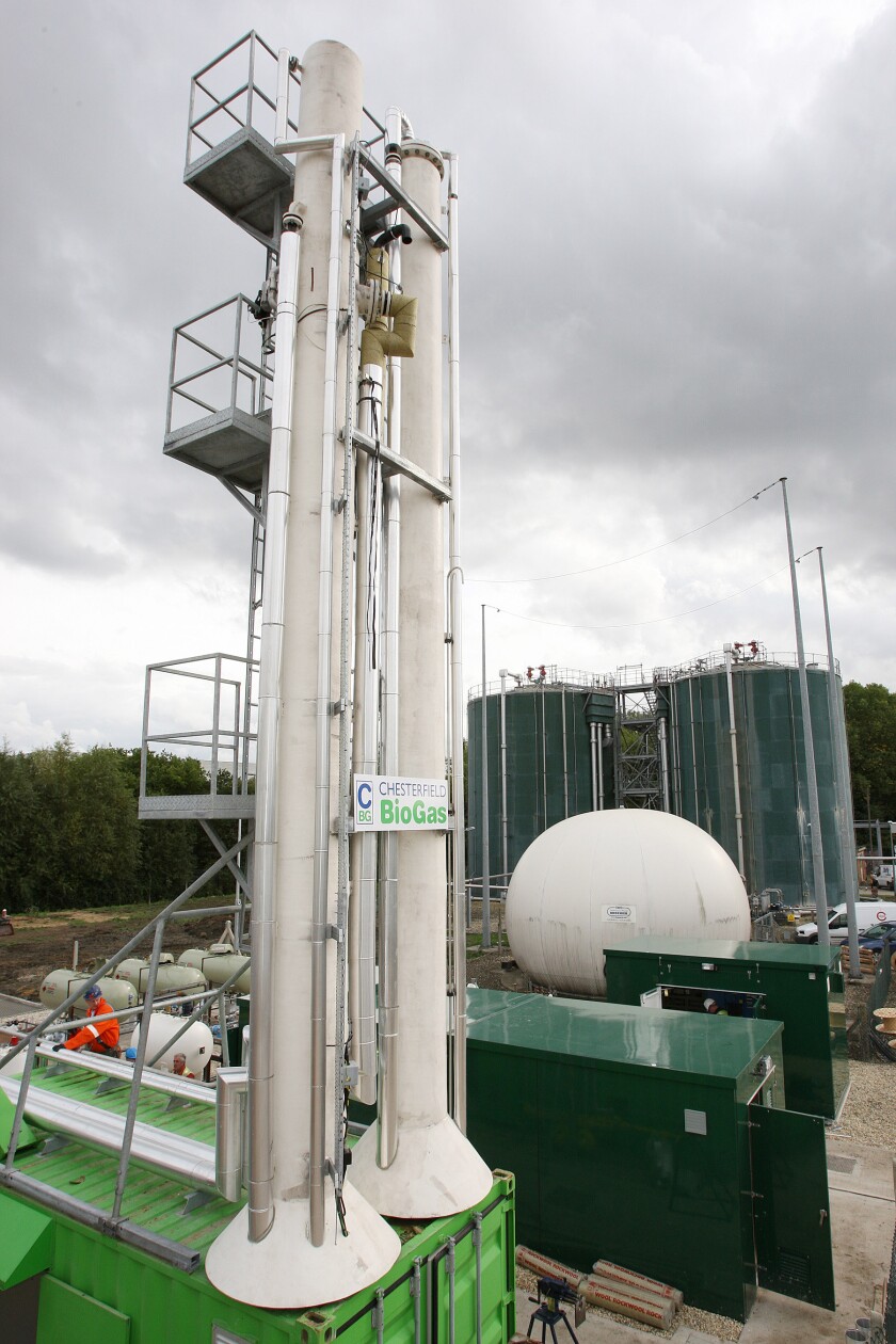 The plant takes the gas produced by heating up sewage sludge, cleans it up and pumps it into the gas grid