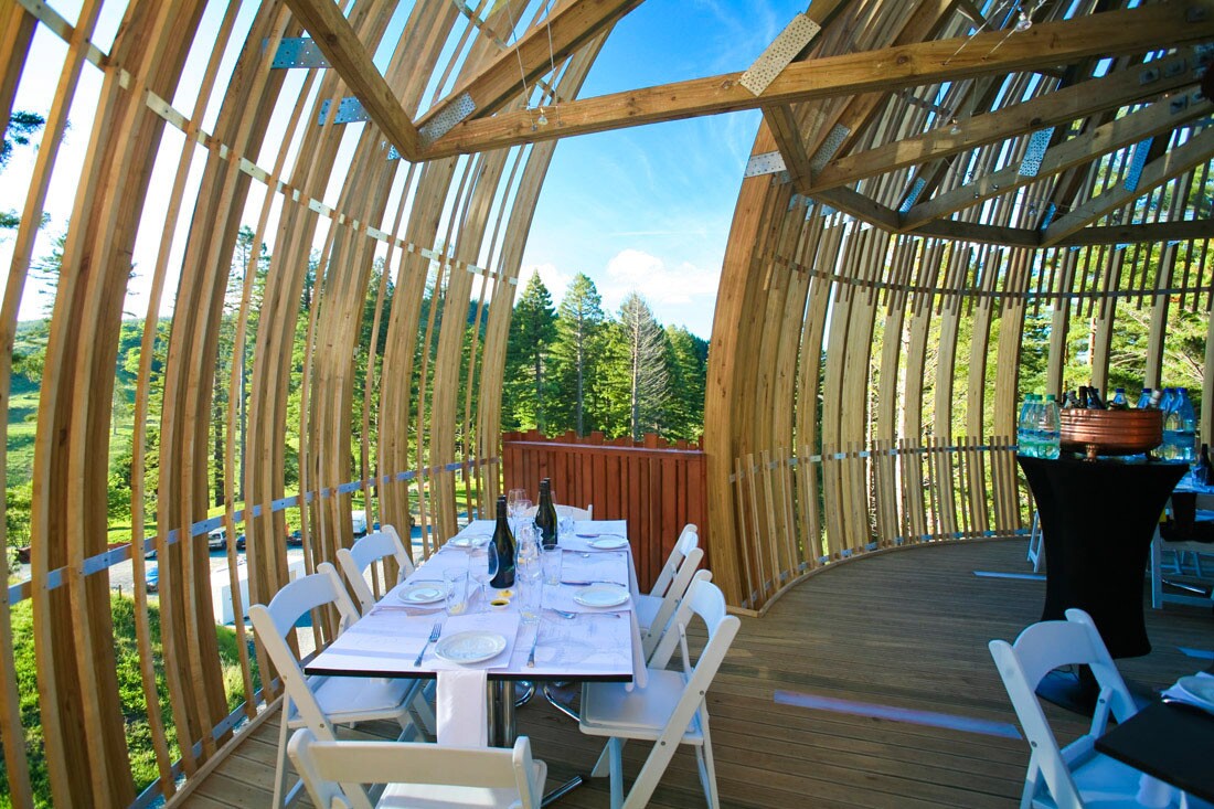 The pod itself accommodates 30 guests and access is provided by a 60-meter (197-ft) elevated tree-top walkway