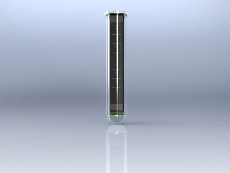 The small test tube-shaped unit contains an integrated photovoltaic panel and rechargeable batteries (Image: The Lightie)