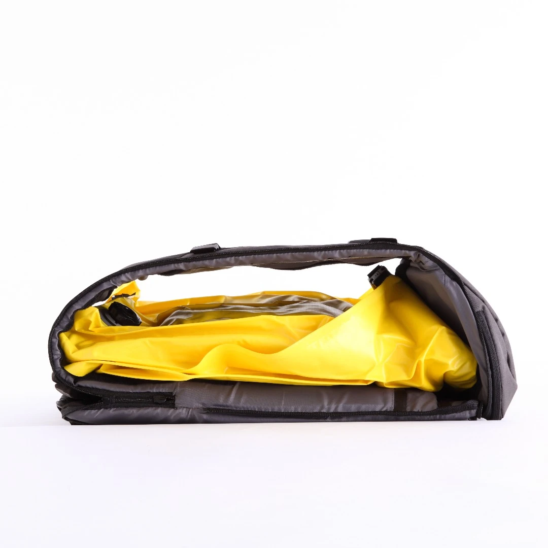 The GoBag backpack features an airtight dry bag that can be inserted into the main compartment, with your clothes inside of it